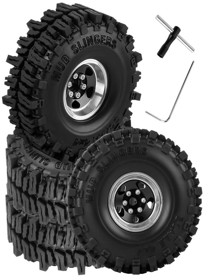 عجلات وإطارات BRCatWPark 1.0 Beadlock لسيارات الزحف التي تعمل بالتحكم عن بعد بمقياس 1/18 TRX4M و1/24 SCX24، وسيارات الطرق الوعرة والشاحنات، مصنوعة من الألومنيوم بقياس 1.0 بوصة مع إطارات مطاطية إسفنجية، لون أسود - Image 1